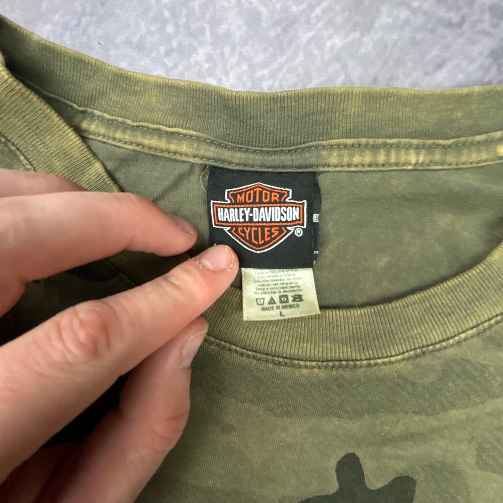 Harley Davidson Myrtle Beach Camo T-Shirt Mens L Green Camouflage Y2K Biker Tee - Picture 4 of 8